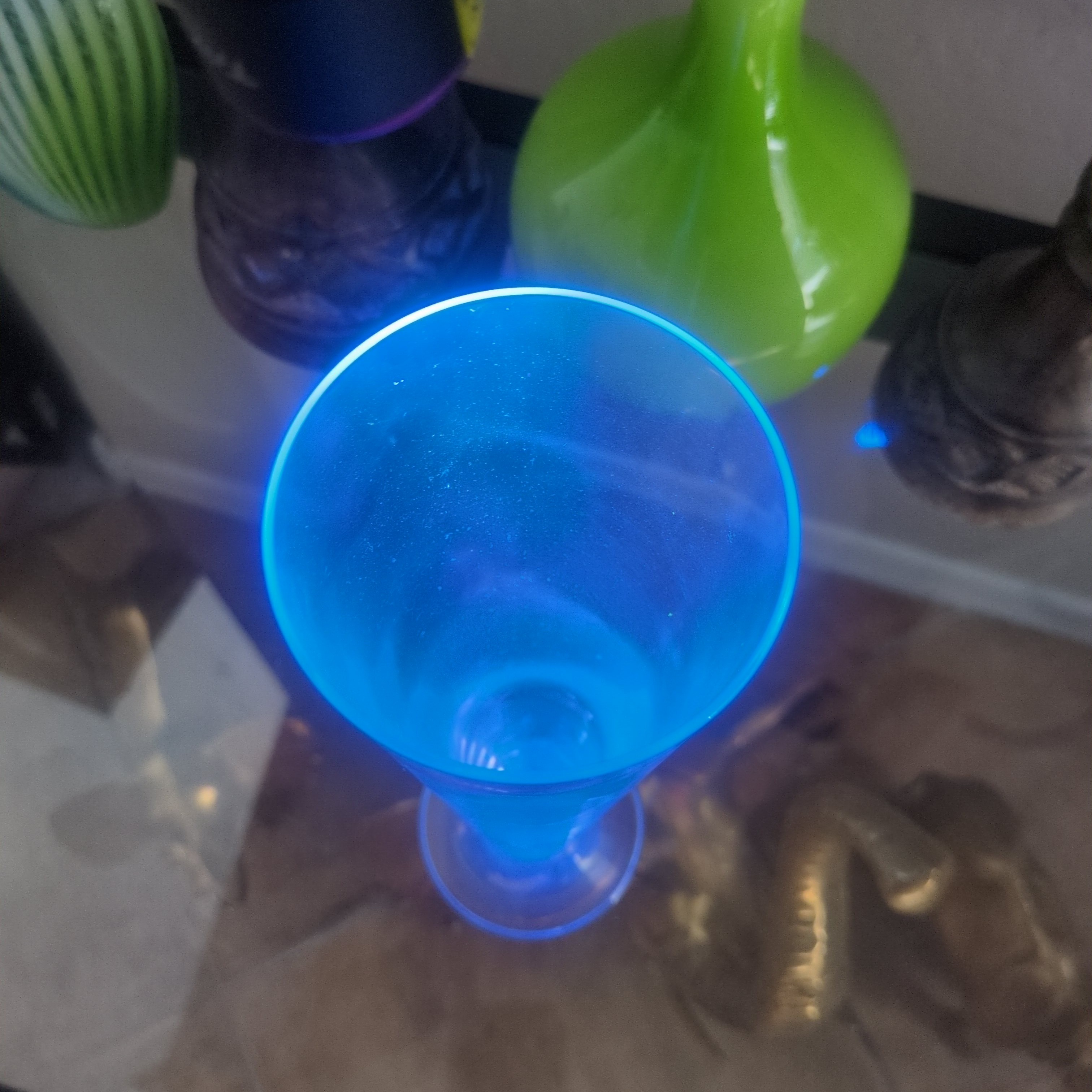 Vintage Clear Pilsner Glass Trumpet Vase - Intense UV Reactive Blue Glow - Lead/Cerium Crystal