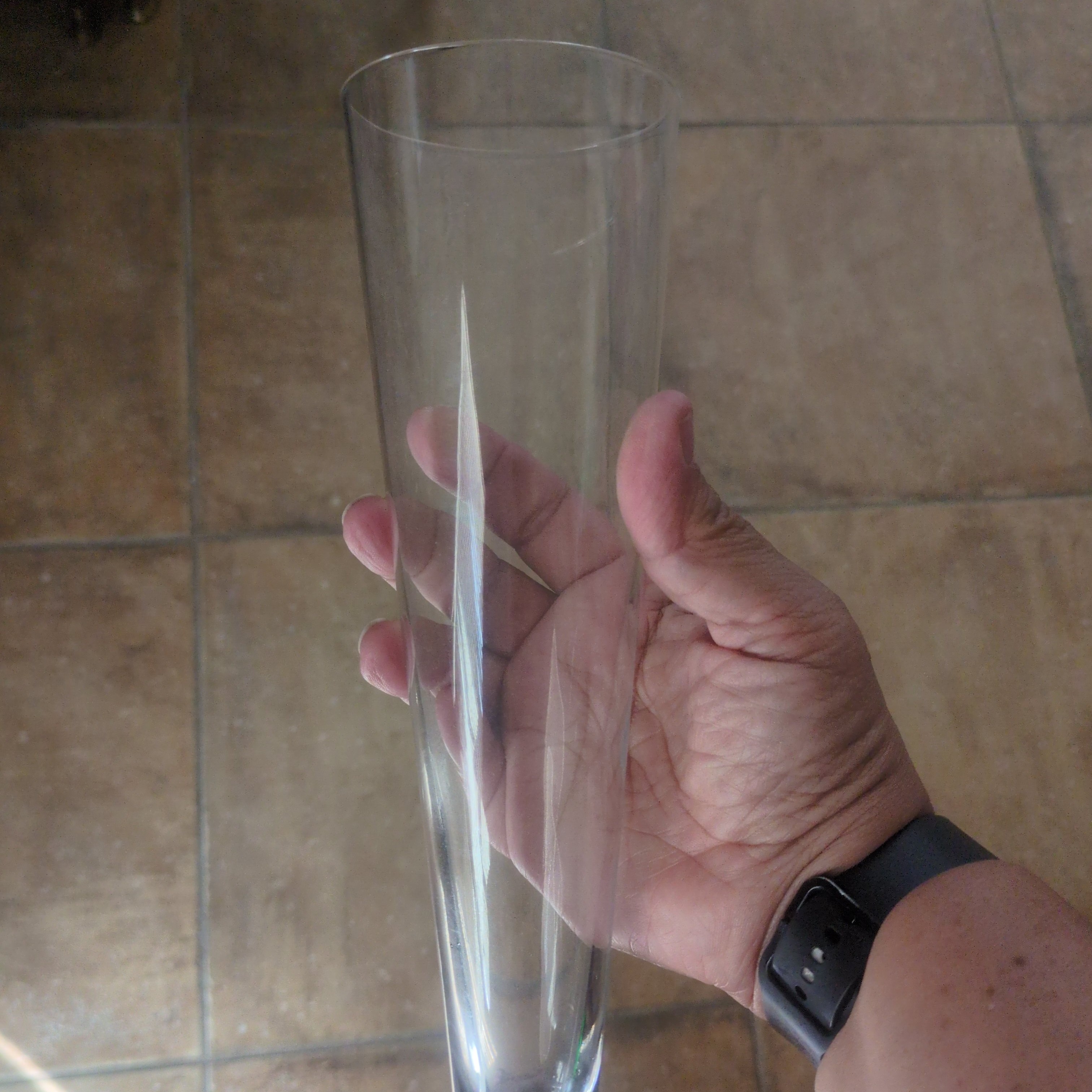 Vintage Clear Pilsner Glass Trumpet Vase - Intense UV Reactive Blue Glow - Lead/Cerium Crystal