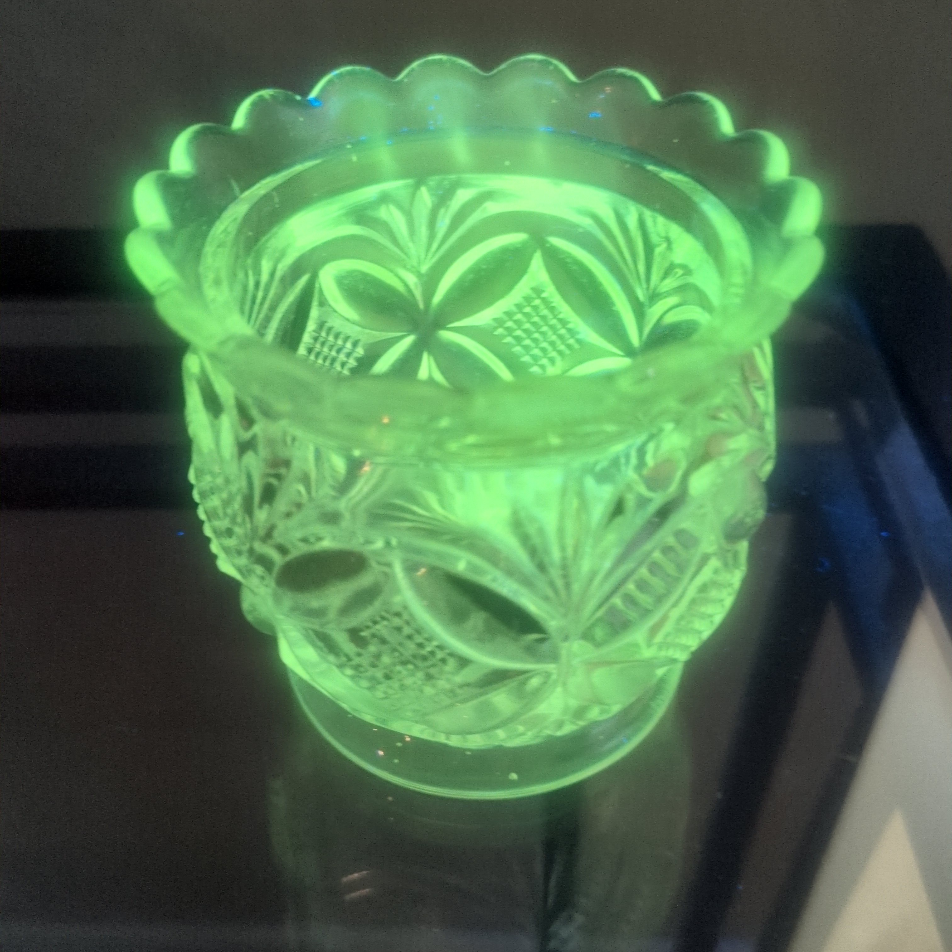 Antique Westmoreland Glass Elite Pillow & Sunburst Open Sugar Bowl Spooner - UV Manganese Glow