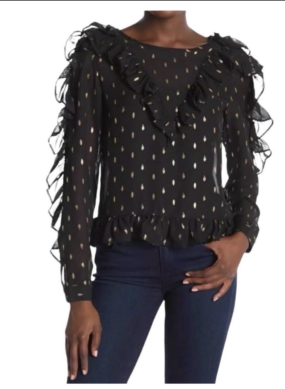 Free Generation LA NWT Size Small Black & Gold Sheer Blouse