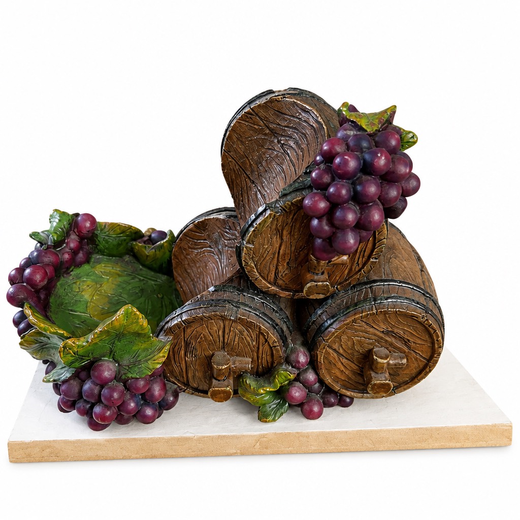 vintage  Decorative Wine Barrel holder  & Grape Centerpiece - Purple and Green