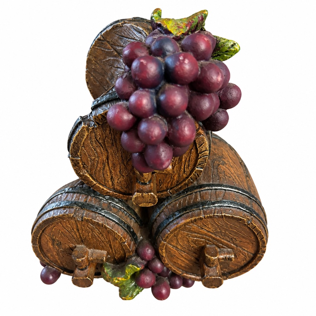vintage  Decorative Wine Barrel holder  & Grape Centerpiece - Purple and Green