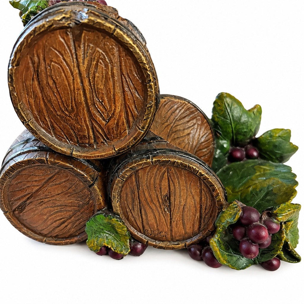 vintage  Decorative Wine Barrel holder  & Grape Centerpiece - Purple and Green