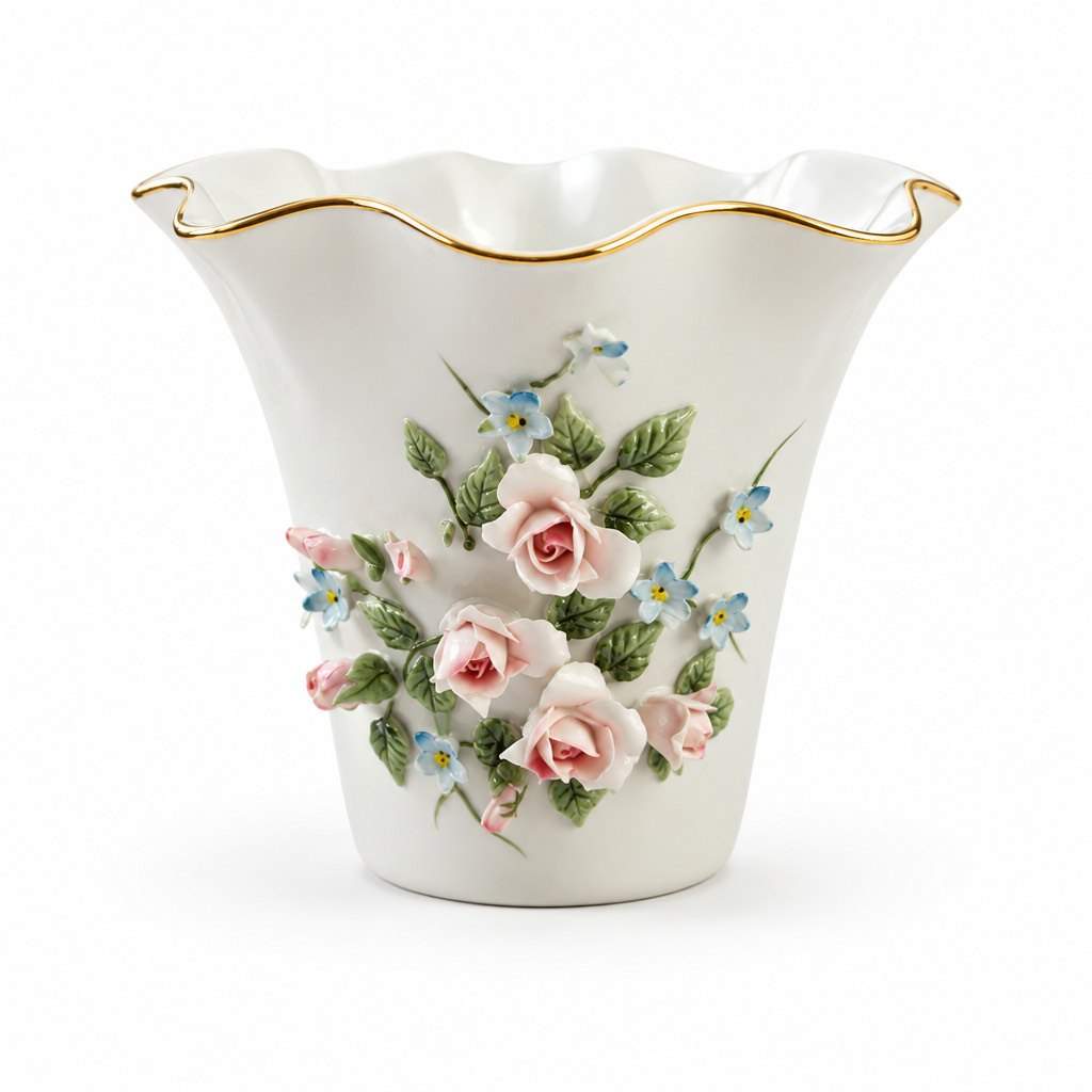  VintageLefton China #827 Vase | Pink Rose Porcelain Flower Pot Cottagecore