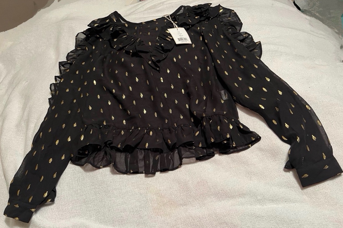Free Generation LA NWT Size Small Black & Gold Sheer Blouse